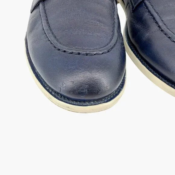 Chanel Navy Blue Leather Loafers Size 38.5 US 7.5-8 Women's CC Logo Flats - Picture 6 of 16